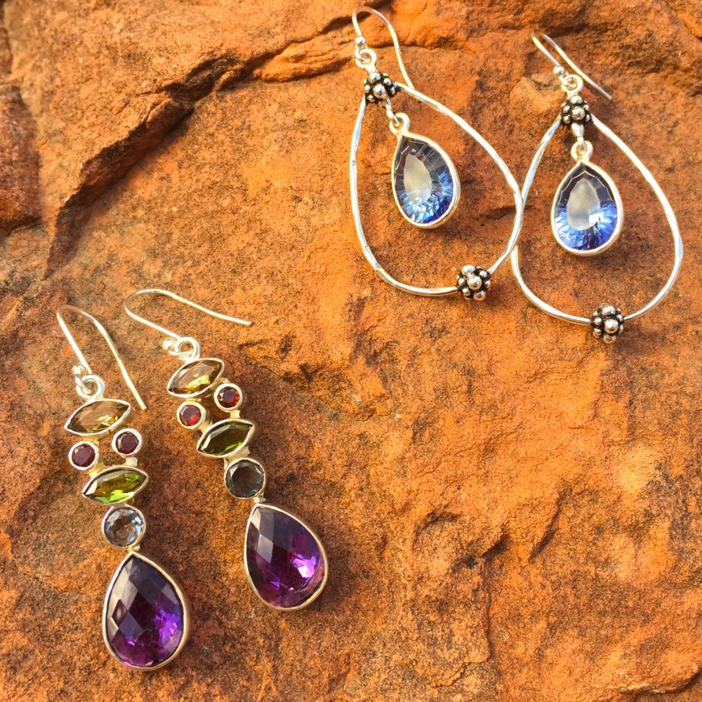 Two pair earrings sterling silver amethyst chakra